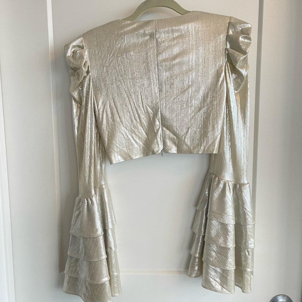 RETROFETE/ Revolve Crop Top XS - Crop Bell Sleeve Shimmer metallic Top. NWT $375 - Picture 4 of 7